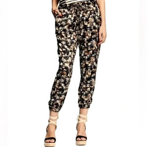 Peter Som Jogger Pants with pockets Black Tropical Pineapple Print Size XS